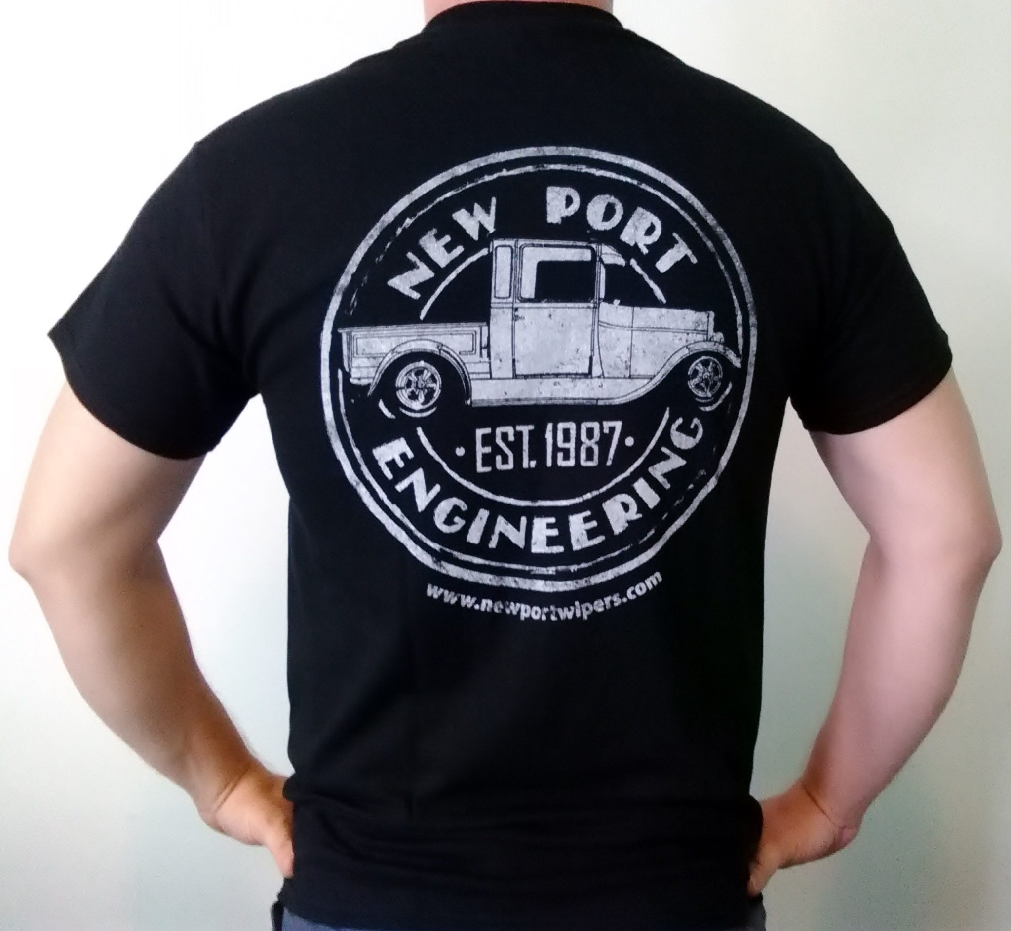 New Port Engineering  Black Vintage T-shirt design (front and back)